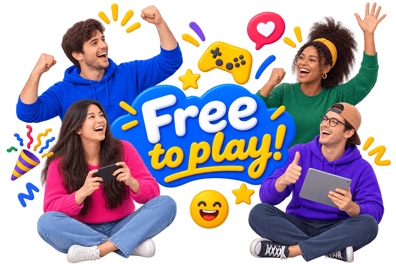 Celebration of free play with friends joining a room