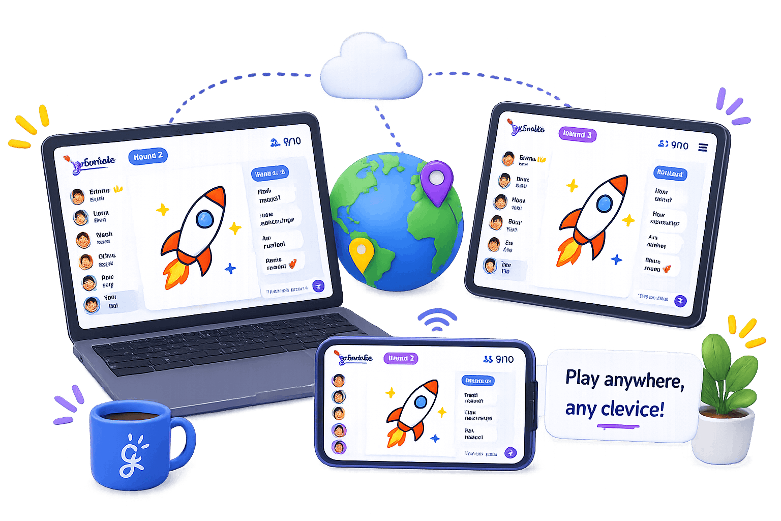 goScribble running across phone, tablet, and desktop devices